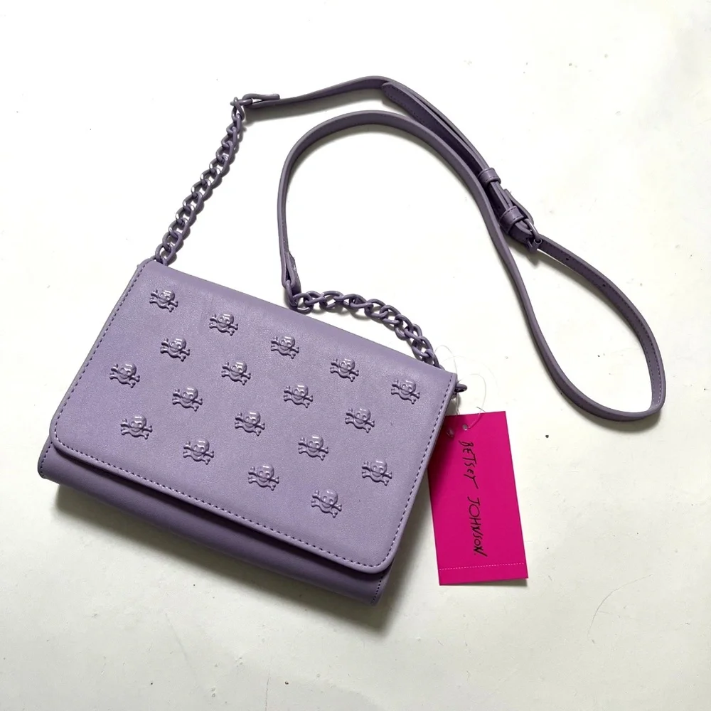 Betsey Johnson Skull Crossbody Bag Lilac Purple Studded Halloween NWT Clutch
